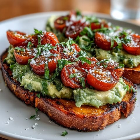 Golden roasted sweet potato toast variations topped with creamy avocado slices, cherry tomatoes, and fresh herbs on a rustic wooden board.