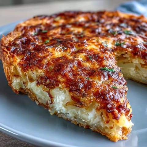 Slices of creamy Cheese and Potato Pie plated with a crisp green salad for a balanced vegetarian dinner.
