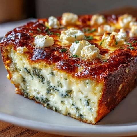 Creamy cottage cheese and spinach casserole sliced into squares for easy low-carb weeknight meal prep.