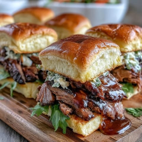 1. BBQ Baby Shower Brisket Sliders with smoky, tender brisket, tangy BBQ sauce, and crisp slaw on soft slider buns.  