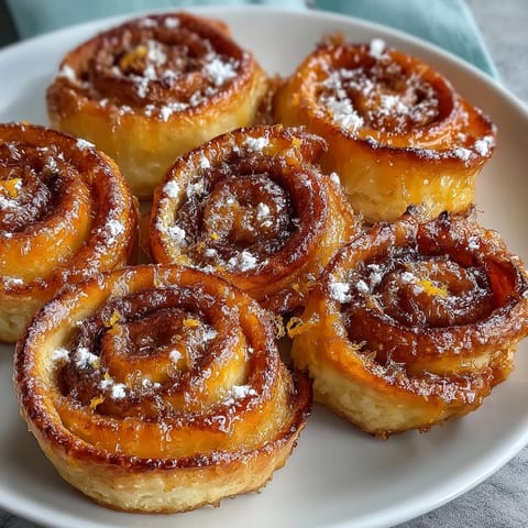 Mini orange rolls from crescent dough, baked golden and drizzled with citrus glaze, ready to serve.