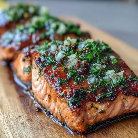 Cedar Plank Salmon with Garlic Dill grilled to perfection on aromatic cedar, infused with fresh herbs and lemon zest.