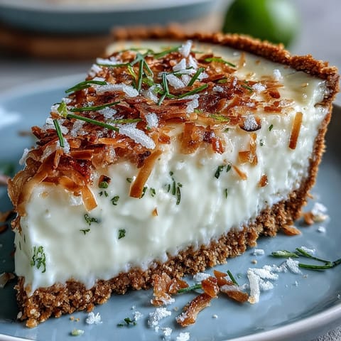 Decadent Coconut Lime Tart, perfectly chilled, featuring vibrant tropical and zesty notes.