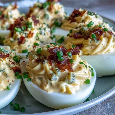 Tangy sweet pickle relish deviled eggs, a vibrant appetizer with a zesty kick.