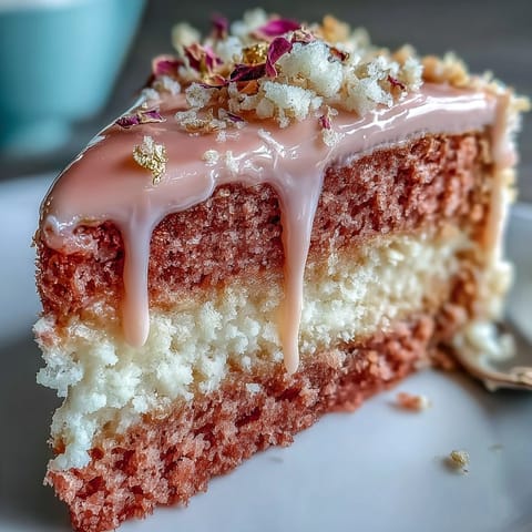 This Bridal Shower Rosé Velvet Cake features a soft crumb and luscious pink frosting.