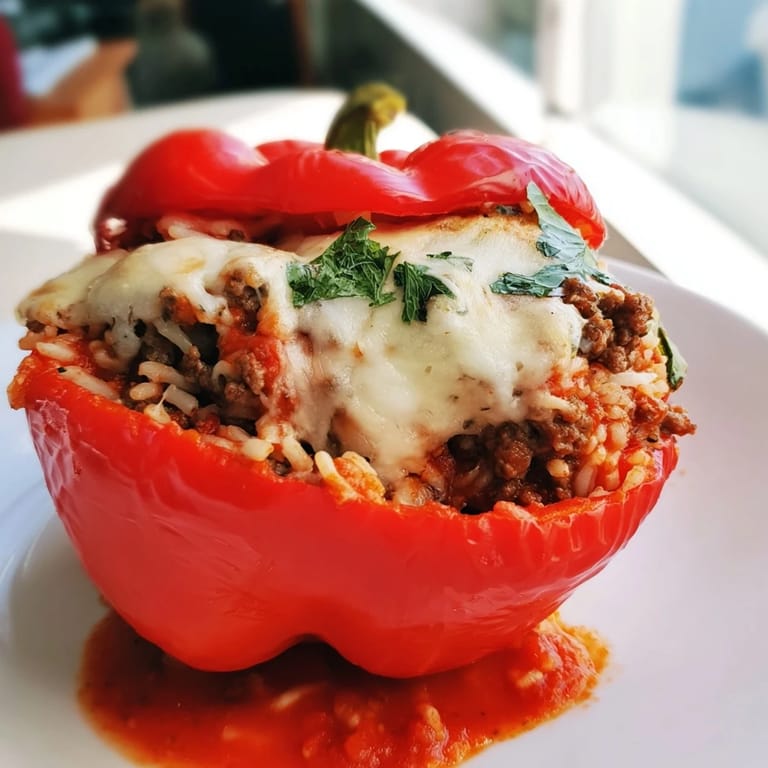 Savory stuffed bell peppers, colorful and comforting with melted cheese, perfect for dinner tonight.
