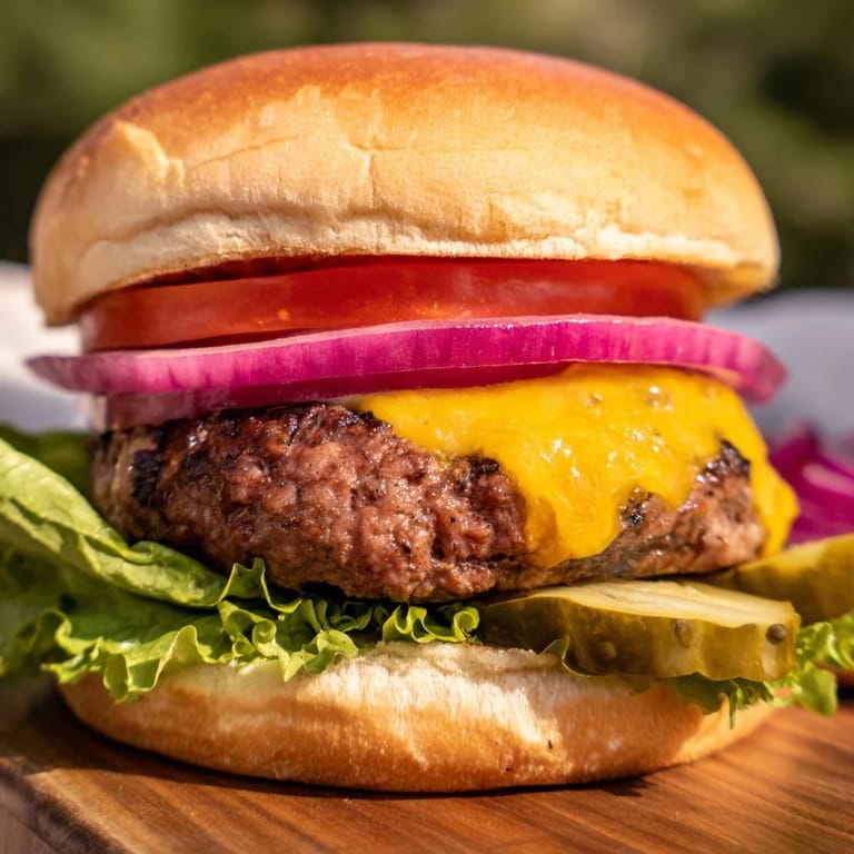 Perfectly grilled hamburgers on toasted buns, dripping with savory juices and ready for your plate.