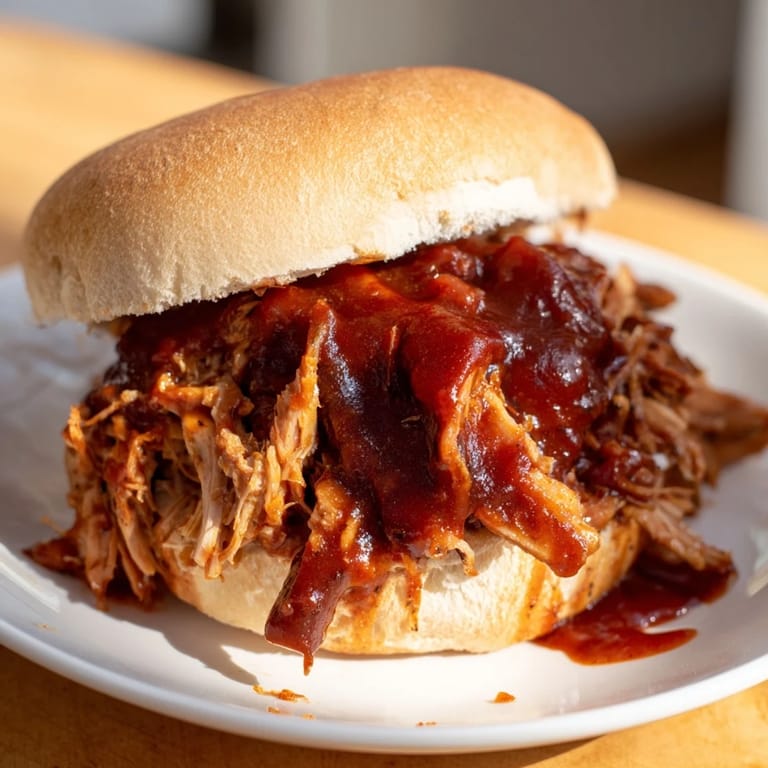 A warm, delicious Pulled Pork Sandwich offering, with a generous side of coleslaw and a dill pickle, ready to enjoy.