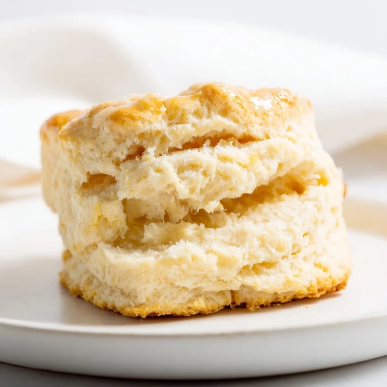 Close-up shot shows a stack of buttery buttermilk biscuits, perfect for breakfast with honey.