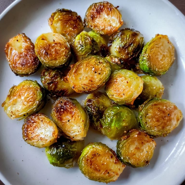 Hot, delicious Roasted Brussels Sprouts provide a flavorful bite, a fantastic veggie side option.