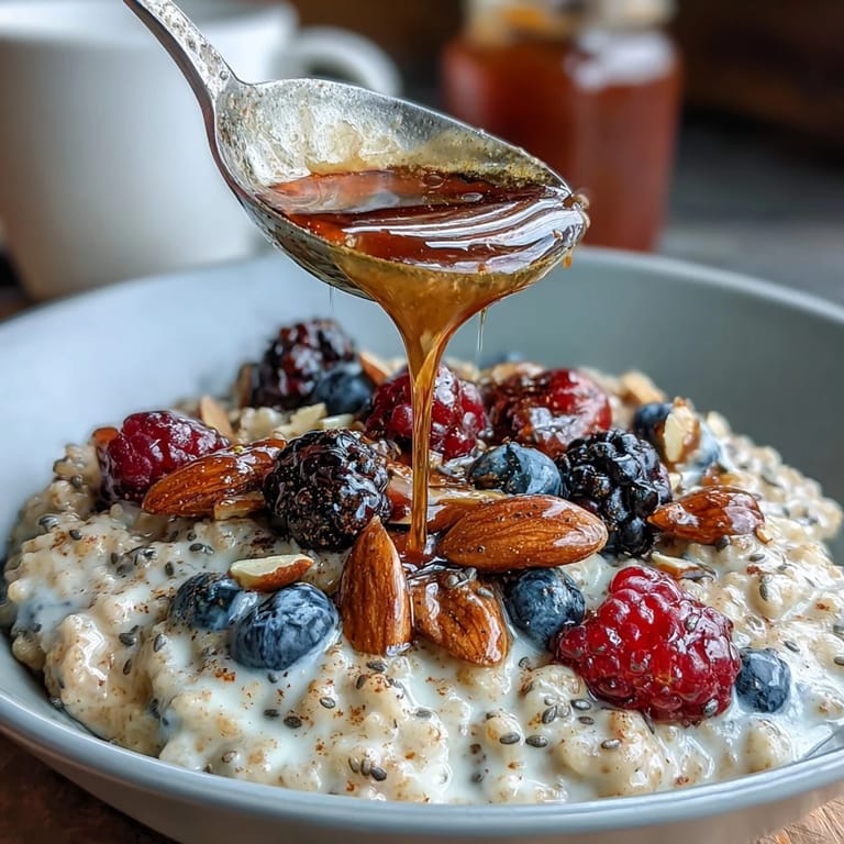 Hearty millet porridge with fresh berries and seeds, a cozy vegetarian breakfast for busy mornings.