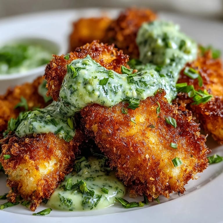 Crunchy haddock goujons with lemon wedges and vibrant pea pesto, ready to serve for dinner.