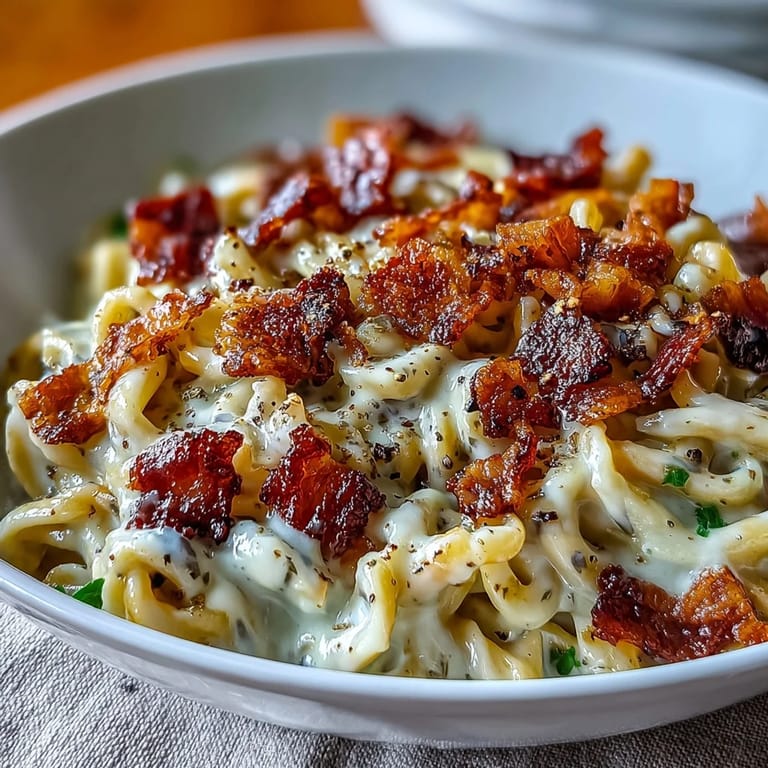 Celeriac Carbonara served warm with extra black pepper garnish.