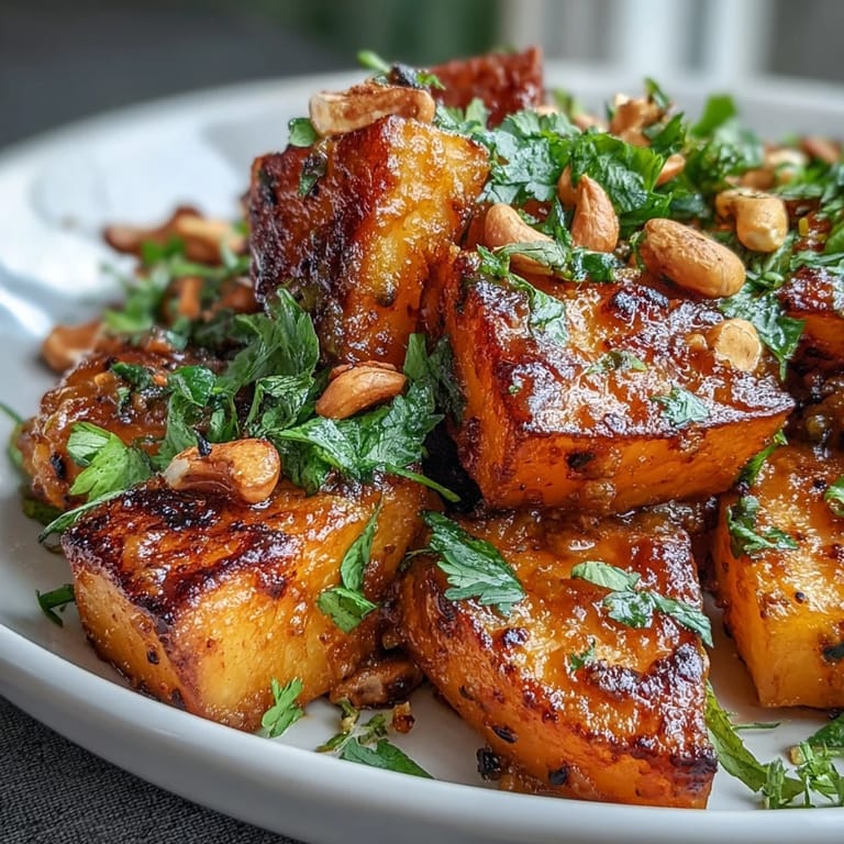 A close-up of a hearty Curried Celeriac main dish served alongside fluffy white rice, garnished with toasted cashews.