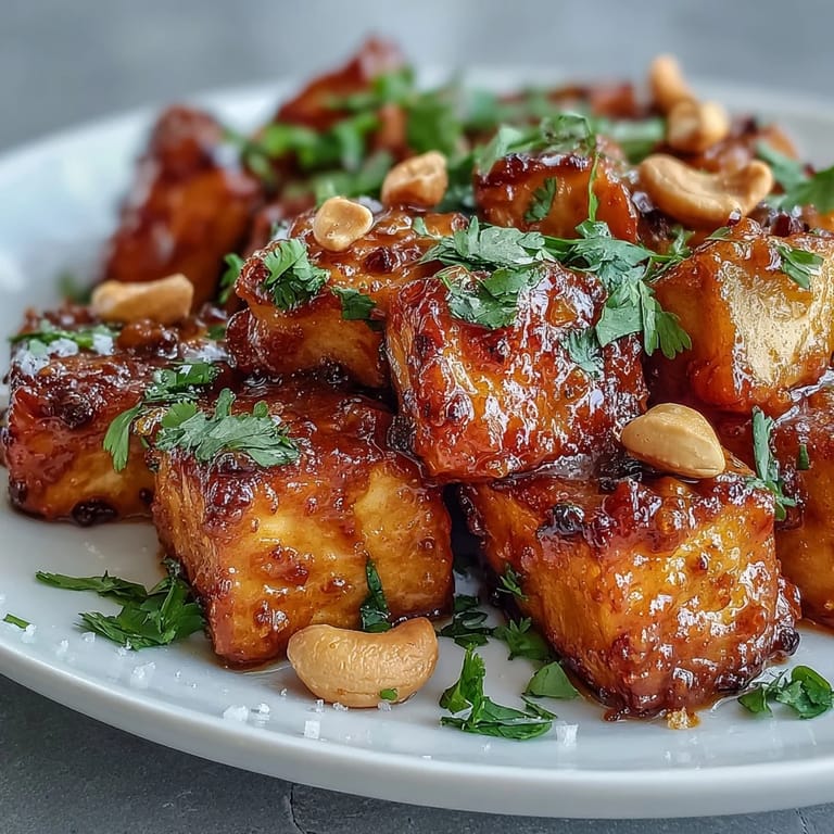Savory Curried Celeriac with tender roasted root vegetables in a rich yellow curry, finished with fresh cilantro sprigs.