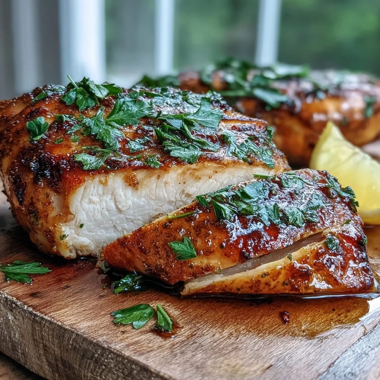 Perfectly cooked Oven Baked Chicken Breast sliced open, revealing juicy, tender white meat ideal for meal prep.
