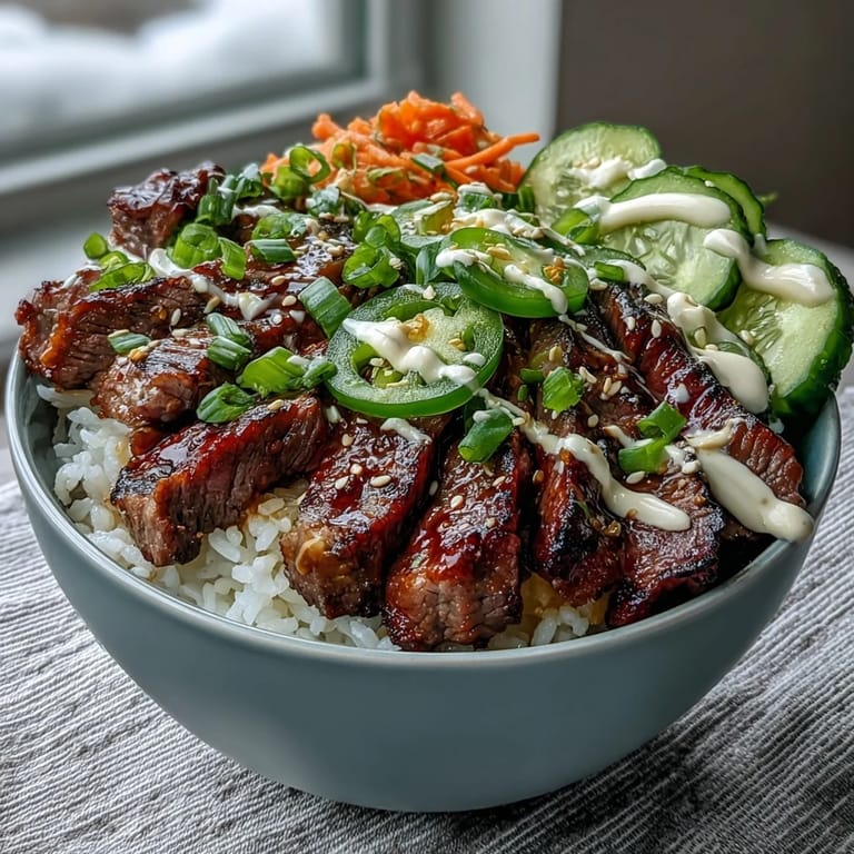 Vibrant Korean Beef Power Bowl with jalapeños and sesame seeds, served for a balanced, protein-packed dinner.