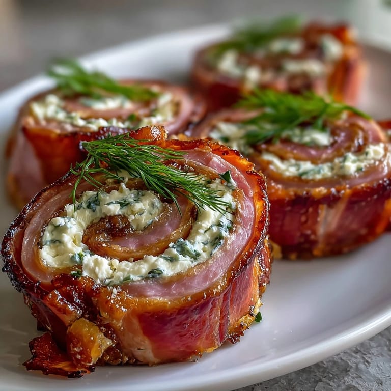A close-up of ham, cream cheese, and pickle pinwheels, showcasing their spiral layers and vibrant appetizer appeal.
