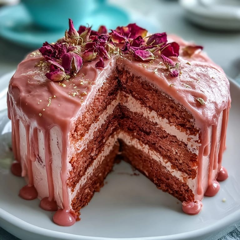 A decadent Bridal Shower cake draped in shimmering rosé-infused velvety goodness.